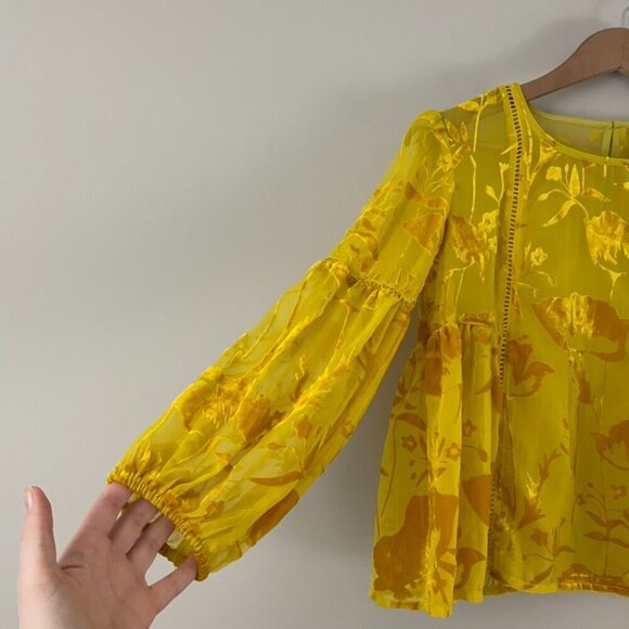 Anthropologie Meadow Rue Yolanda Velvet Burnout Peasant Top Size 0 Petite - Picture 4 of 5